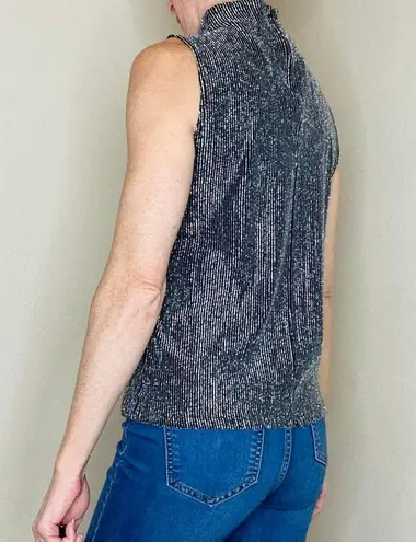 Impressions Millennium Edition Vintage Impressions Black & Silver Sparkle Lamé Mock Neck Tank Top