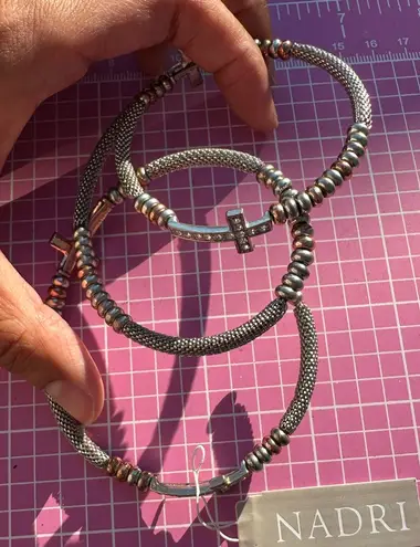 Vintage Nadri Matte diamond paved Elegant rose gold&silver 2 tone cross Bracelet Silver