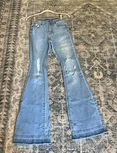 House of Harlow high rise flare light wash distressed jeans 26
