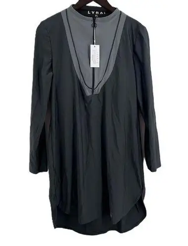 LYRA Modest Swim Dress Dark Gray Quarter Zip Long Sleeve Dress Sun Protection XL