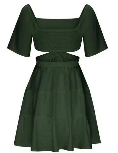 NEW Dark Green Bare Midriff Ruffle Skirt Short Sleeve Mini Dress Size Large