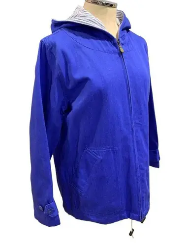 Denim & Co Medium  Women's Blue Canvas Hooded Full Zip Jacket