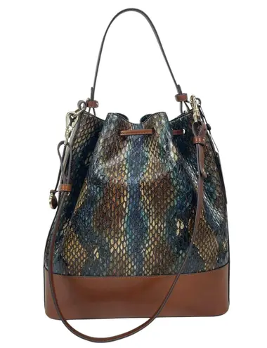 Brahmin Marlowe Embossed Leather Bucket Bag Bottle Blue Fletcher