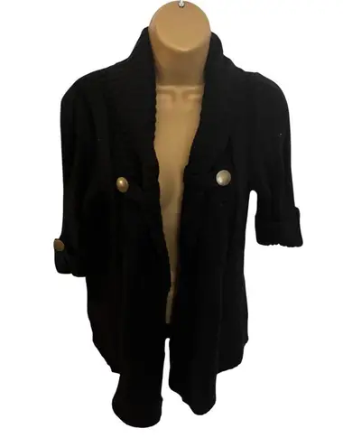 Love by Design Black Ribbed Knit Shawl Collar Cardigan Short Sleeve XL