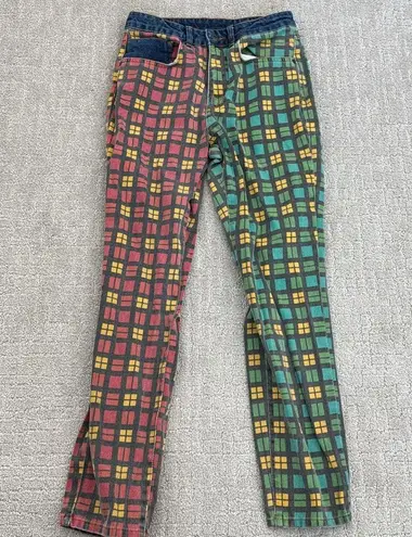 The Ragged Priest x Free People plaid jeans red yellow blue green color block mom