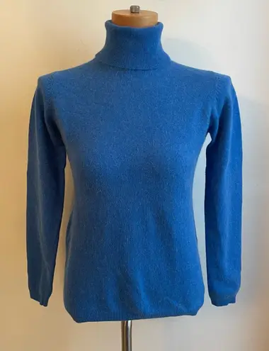 Vintage 80s Addenda Blue Turtleneck Sweater Angora Wool Knit Quiet Luxury Medium