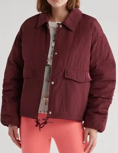 Free People  Movement Off the Bleachers Coaches Jacket in Wine size Large