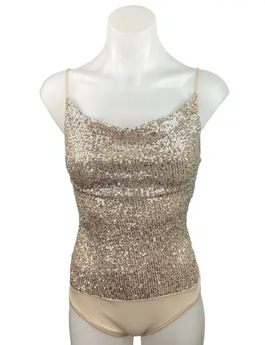 NEW Chocolate Gold Sequin Metallic Embellished Sleeveless Cami Bodysuit Size M Size M