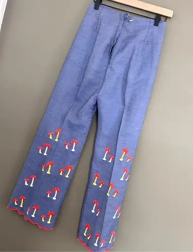 Vintage mushroom embroidered wide leg jeans Size 0