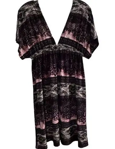 Cristina Love Women's XL V-Neck Short Sleeve Multicolor Boho Dress Y2K style