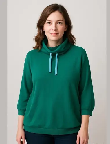 Inhabit NHBT 100% Cotton sweatshirt drawstring collar sweater top green Sz L Size L