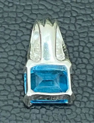 Sterling Silver SCBS 925 Emerald Cut Blue Topaz CZ Cubic Zirconia Pendant 2.9g