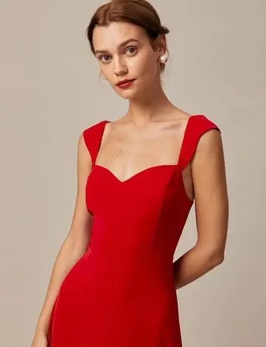 RIHOAS The Red Sweetheart Neck Cap Sleeve Midi Dress XS
