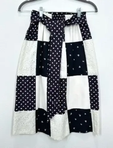 Vintage 70s Black and White Checkered Hankerchief Elastic Waist Belted Size S/M