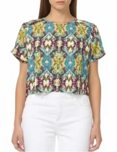 Forever 21 Vintage 90s Kaleidoscope Print Crop Top | Short Sleeve | Size S Yellow