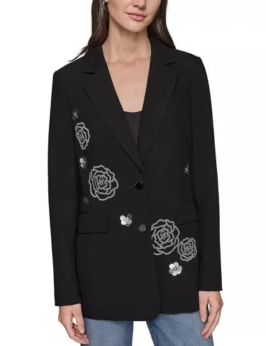 Karl Lagerfeld Black Blazer with Silver Floral Design size 4
