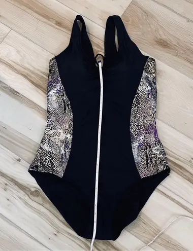 1Pc Swimsuit Ladies Tank Black Printed Side With Adjustable Back Tie Size XXL