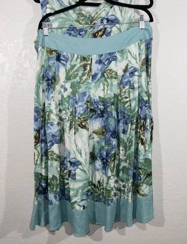 Tapemeasure Blue Floral Linen Blend Tank and Skirt Set Size 12