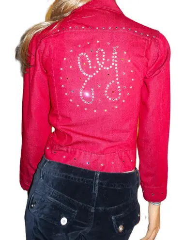 Vintage Put on Shop Burgundy Crystals Jean Jacket 14 XS