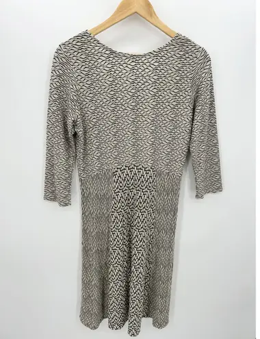 Habitat Women Size XS Tan Black Rayon Blend Fit Flare Dress 3/4 Sleeve Artsy