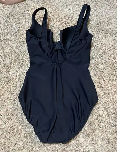 MiracleSuit Ruched One Piece Swimsuit Notched Neckline Black