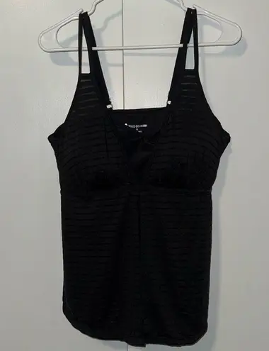 Free Country Black Tankini Swim Top Layered Design w Stripes Women’s 1X 16 - 18