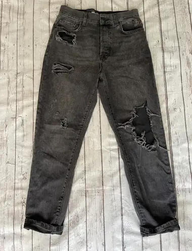 Forever 21 Black Distressed Ripped Button Fly Jeans by  Size 26 mom