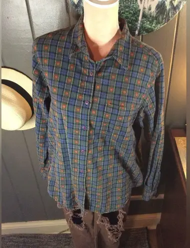 Classic Elements Vintage Floral Embroidered Plaid Check Large