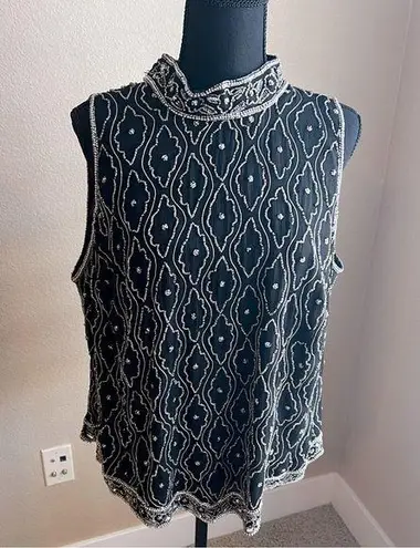 Marina Bresler Black Silver Beaded Top 2X Cocktail Formal Hollywood Part…