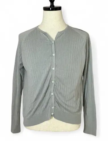 August Silk Vintage 100% Silk Gray Ribbed Knit Cardigan Sweater Top Womens XL