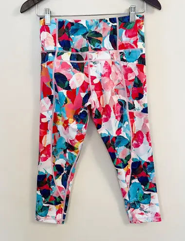 Zyia Multicolor Floral Print Cropped High Rise Leggings Size 6-8 Athletic