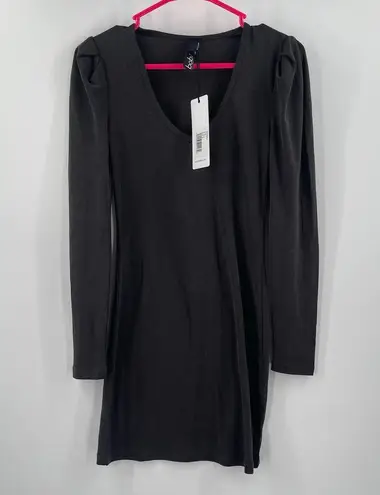 Bobi LOS ANGELES Dress Size Small Gray NWT Mini Long Sleeve Puff V-Neck Ribbed