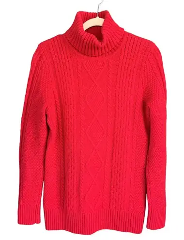 L.L.Bean A6‎  Cable Knit Turtleneck Sweater Extra Fine Merino Wool Red Large - Image 1
