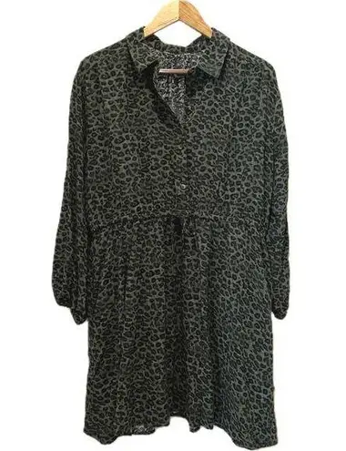 CHEETAH Print Dress Green Black Sz L Rayon Edgy Rock Animal Print Cinch Waist Size L