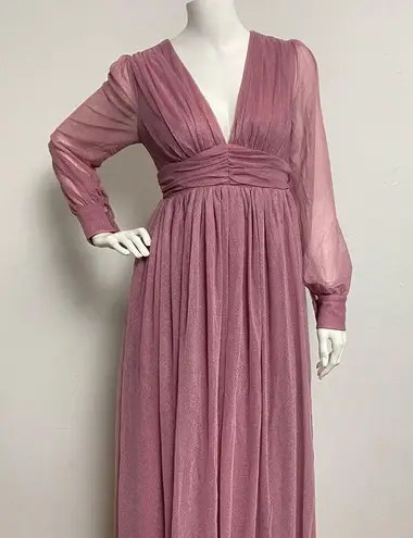 Faeriesty Dusty Rose VNeck Shear Long Sleeve Bridesmaid Dress Ruched A