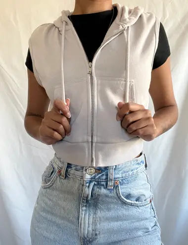 H&M Sleeveless Cropped Zip Up Hoodie Jacket