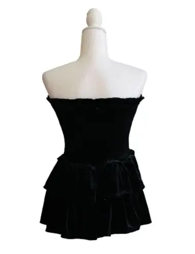 Allison New York Skirt Top Black Velvet Smocked Ruffled Mini Skirt Strapless Top Size M