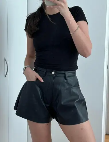 We Wore What Black Faux Leather Shorts