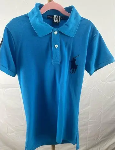 Ralph Lauren VINTAGE  Blue Polo Shirt Womens Medium Black Big Pony Number 3