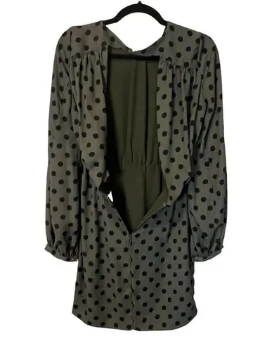 Fame and Partners  Green Black Polka Dot Puff Sleeve Mini Dress Open Back 2 NWT