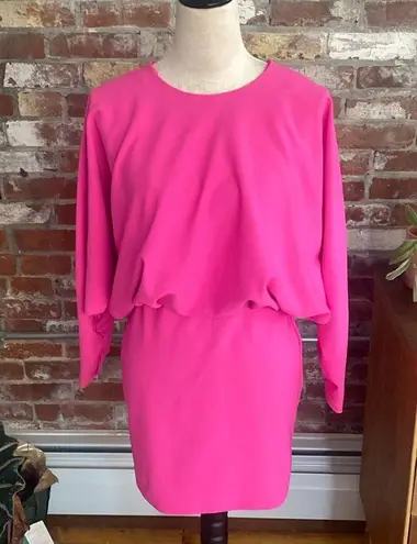 ZARA Draped Mini Dress Open Back Dolman Long Sleeve, Hot Pink Size M