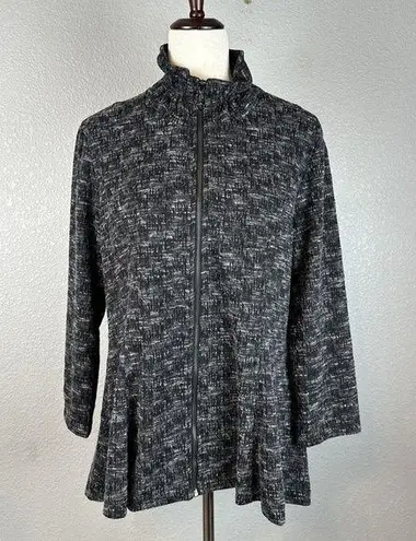 Yushi Womens Stand Collar Swing Jacket Full Zip L Large Gray Black High Low