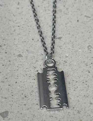 Handmade Vintage Gothic Silver Razor Blade charm Necklace - Antique Punk Razor Blade