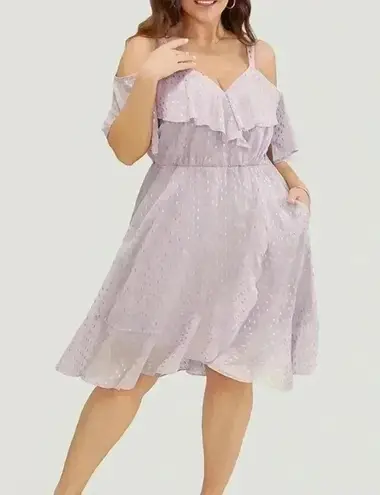 NWT!geometric ruffle trim cold shoulder pocket wrap dress size 14–16 or 1X Purple