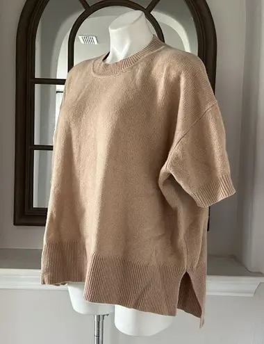 C by Bloomingdale’s Cashmere Short Sleeve Sweater, Honey, Size XL New w/Tag $188 Tan