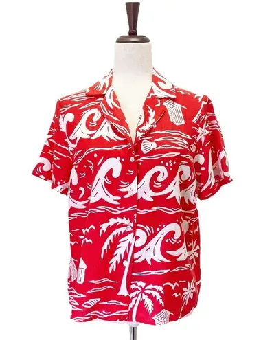 C&C California NWT  Linen Top Red & White Tropical Hawaiian Shirt Size Small NEW