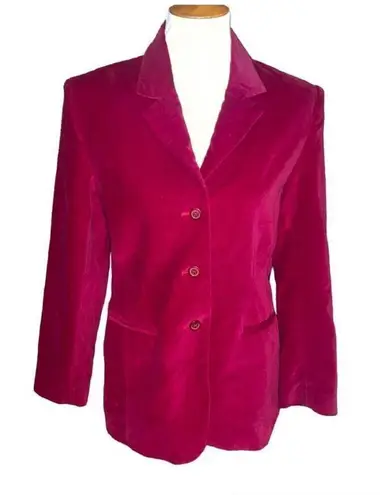 Jessica Holbrook Vintage Women 90s Collared Button Down Red Velvet Blazer Size 6