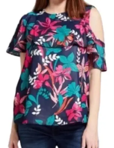 Ingrid and Isabel Floral Cold Shoulder Maternity Top Size XS Casual Loose Navy Blue
