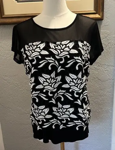 INC Petite Medium Top Layered Embroider Cap Sleeve Artsy Cottage Boho Business