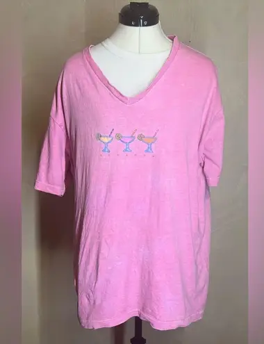 Fresh Produce V-Neck Short Sleeve Pink Martini Print Adult Casual T-Shirt|Sz:XL